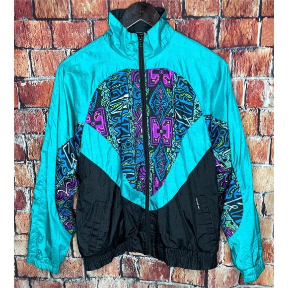 VTG Members Only Full Zip Nylon 80s 90s Neon Windbreaker Jacket Women’s Large - Picture 1 of 7